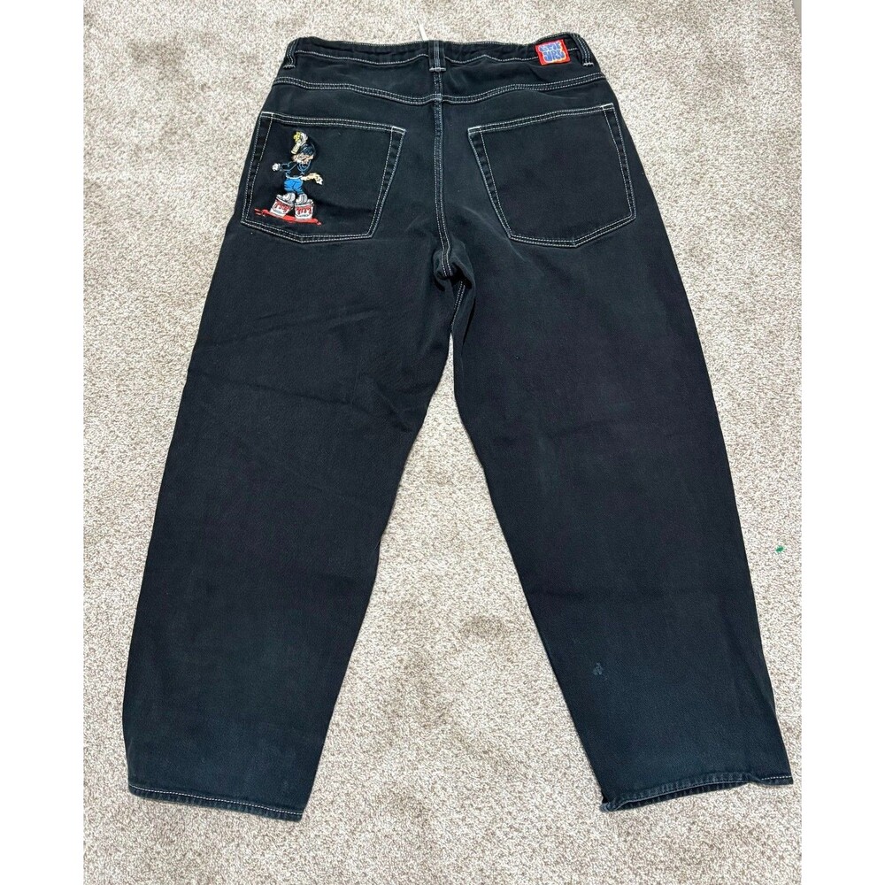 Empyre Jeans Mens 32 Black Baggy Graffiti Cat Back Wide Leg Y2K Jeans
